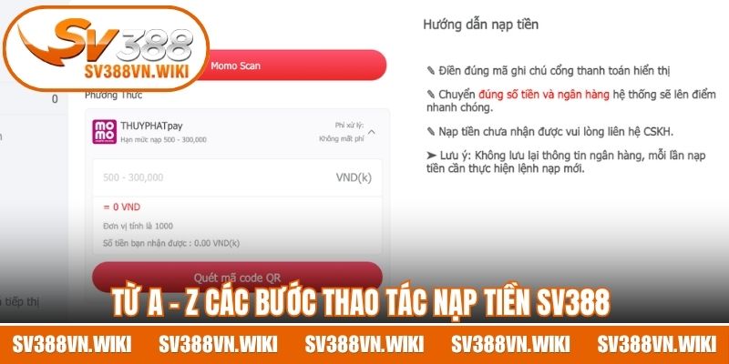 Từ A - Z các bước thao tác nạp tiền SV388 